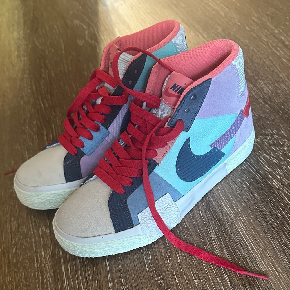 Nike SB Colorblock Mid-Top Sneakers in Pink, Light Blue & Red